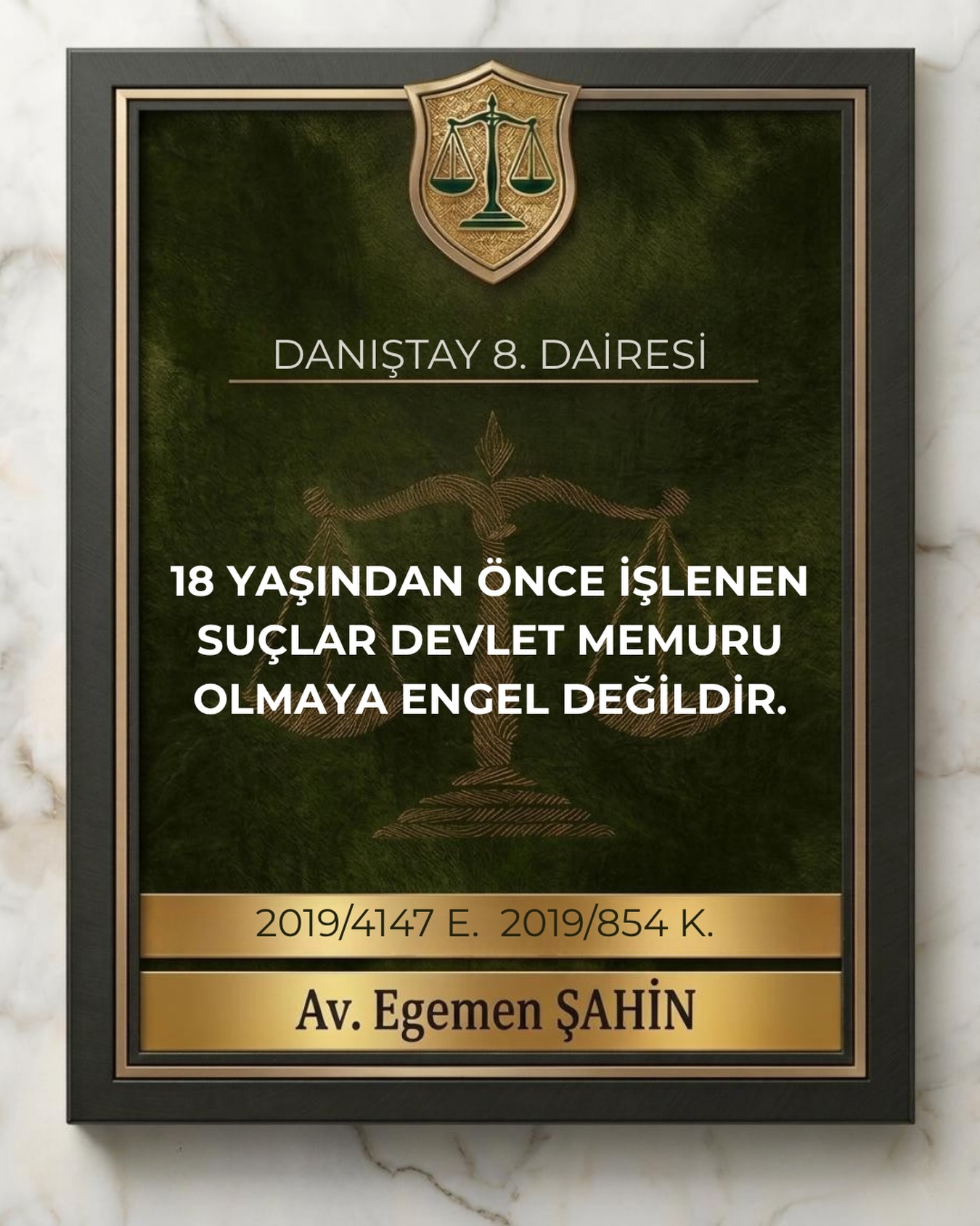 18 yaşından önce işlenen suçlar devlet memuru olmaya engel değildir.
⚖️Danıştay 8. Dairesi
2019/4147 E. 2019/854 K.