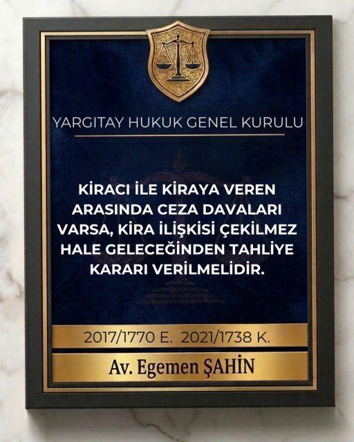 Kiracı ile kiraya veren arasında ceza davaları varsa, kira ilişkisi çekilmez hale geleceğinden tahliye kararı verilmelidir.⚖️Yargıtay Hukuk Genel Kurulu2017/1770 E. 2021/1738 K.