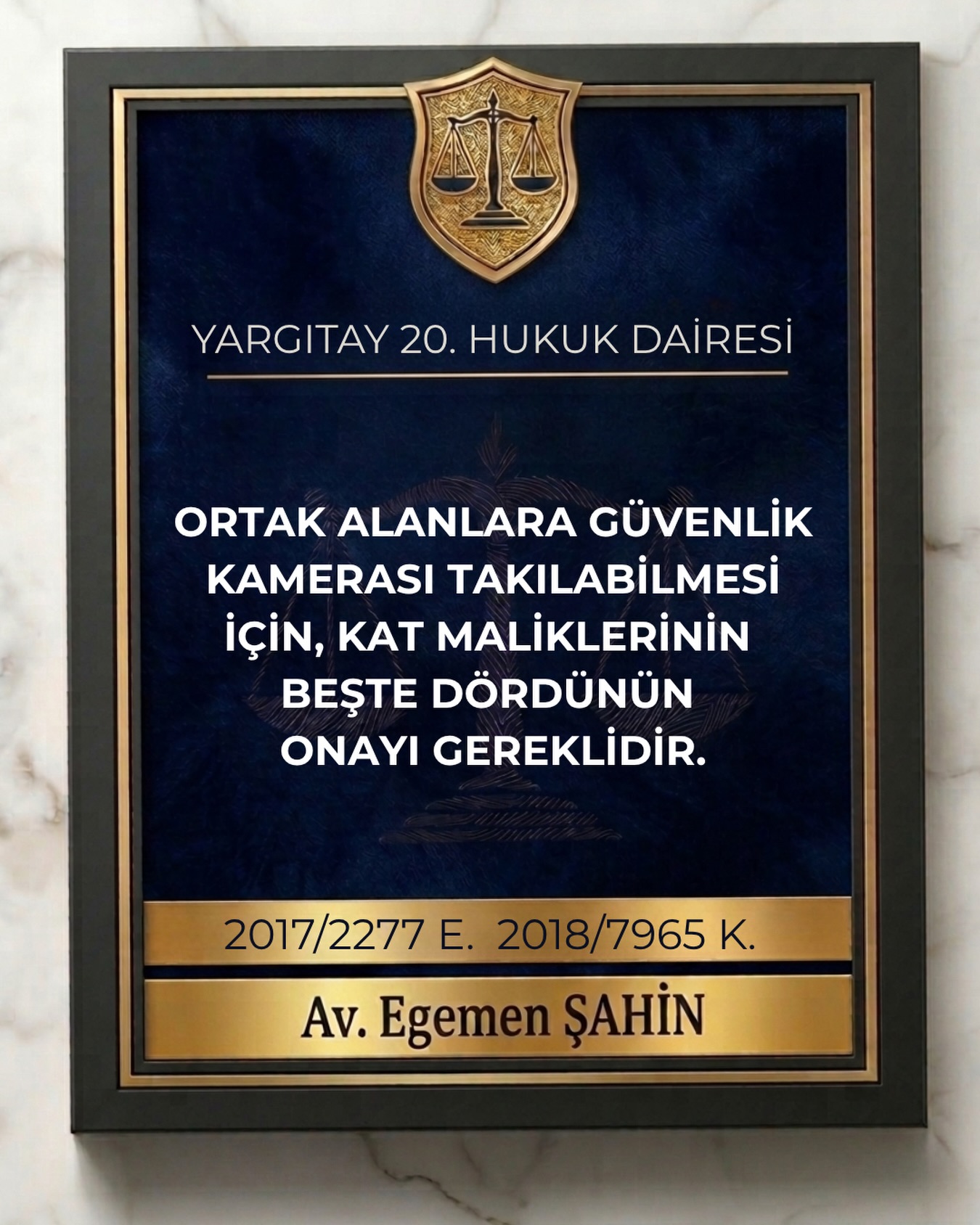Ortak alanlara güvenlik kamerası takılabilmesi için, kat maliklerinin beşte dördünün onayı gereklidir.
⚖️Yargıtay 20. Hukuk Dairesi
2017/2277 E. 2018/7965 K.