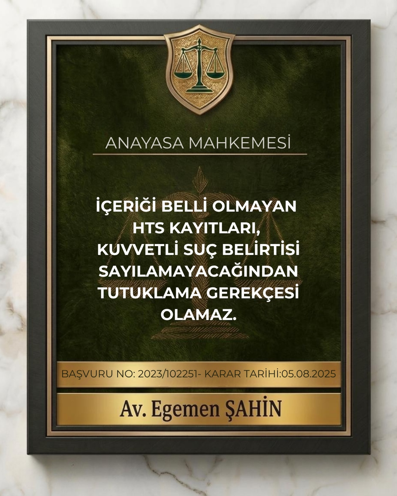 İçeriği belli olmayan hts kayıtları, kuvvetli suç belirtisi sayılamayacağından tutuklama gerekçesi olamaz.
⚖️Anayasa Mahkemesi
Başvuru No: 2023/102251
Karar Tarihi: 05.08.2025