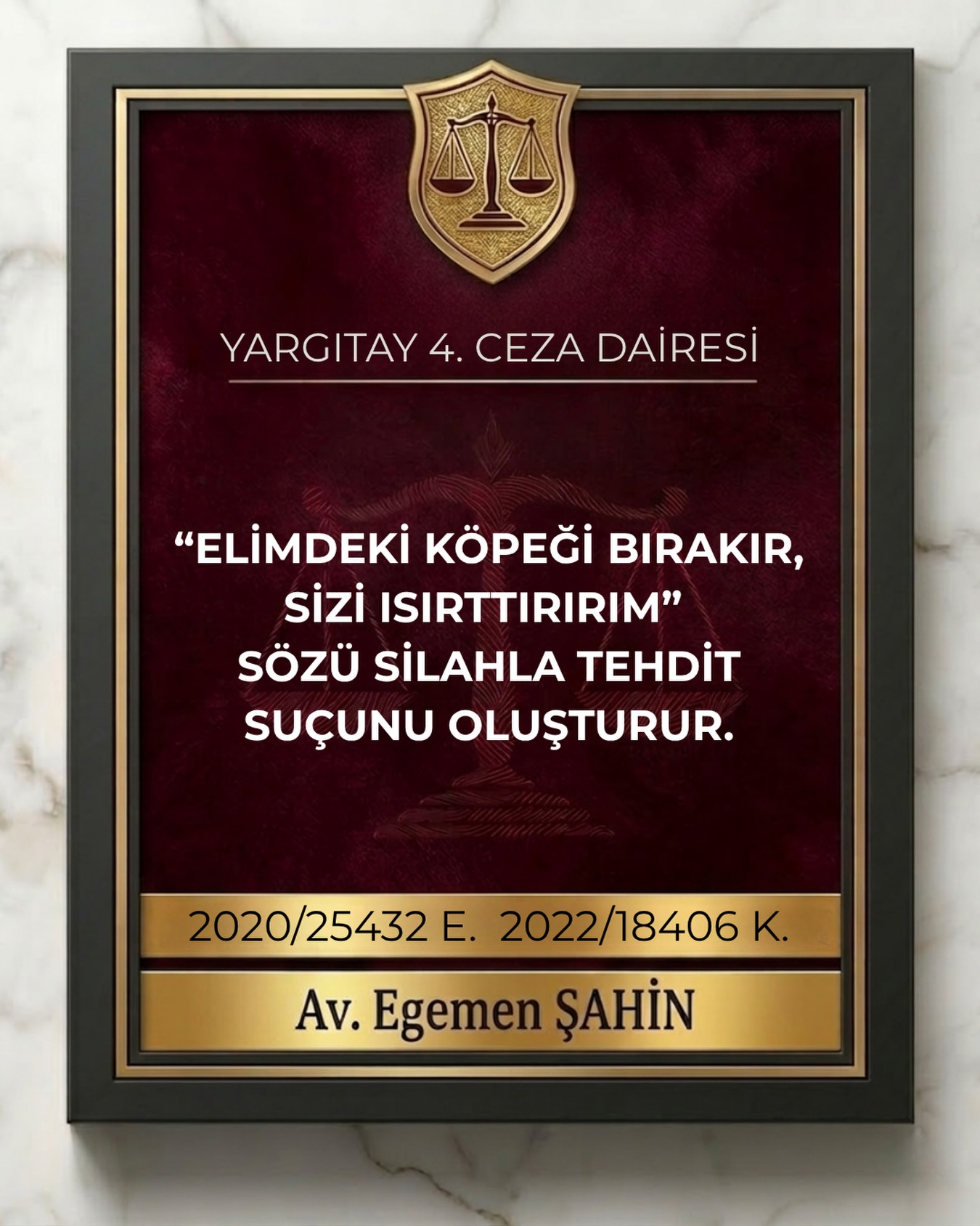 “Elimdeki köpeği bırakır, sizi ısırttırırım” sözü silahla tehdit suçunu oluşturur.
⚖️Yargıtay 4. Ceza Dairesi
2020/25432 E. 2022/18406 K.