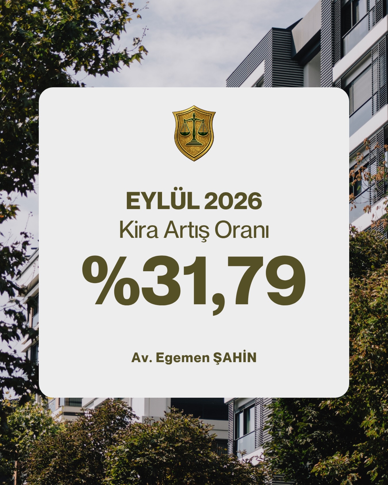 2026 Eylül ayında yenilenecek olan konut ve çatılı işyeri kira sözleşmelerine yapılabilecek tavan artış oranı %31,79 olarak açıklanmıştır.
(TÜİK)